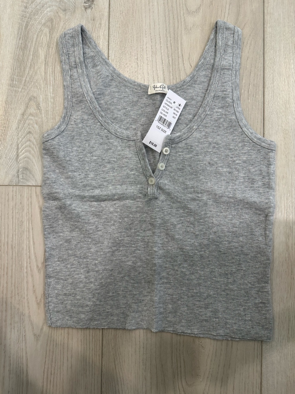 Brandy Melville Gray Ribbed Henley Tank Top
